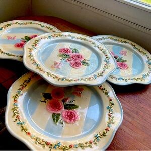 #Vintage butterfly roses embossed Cottagecore desert salad plates se…